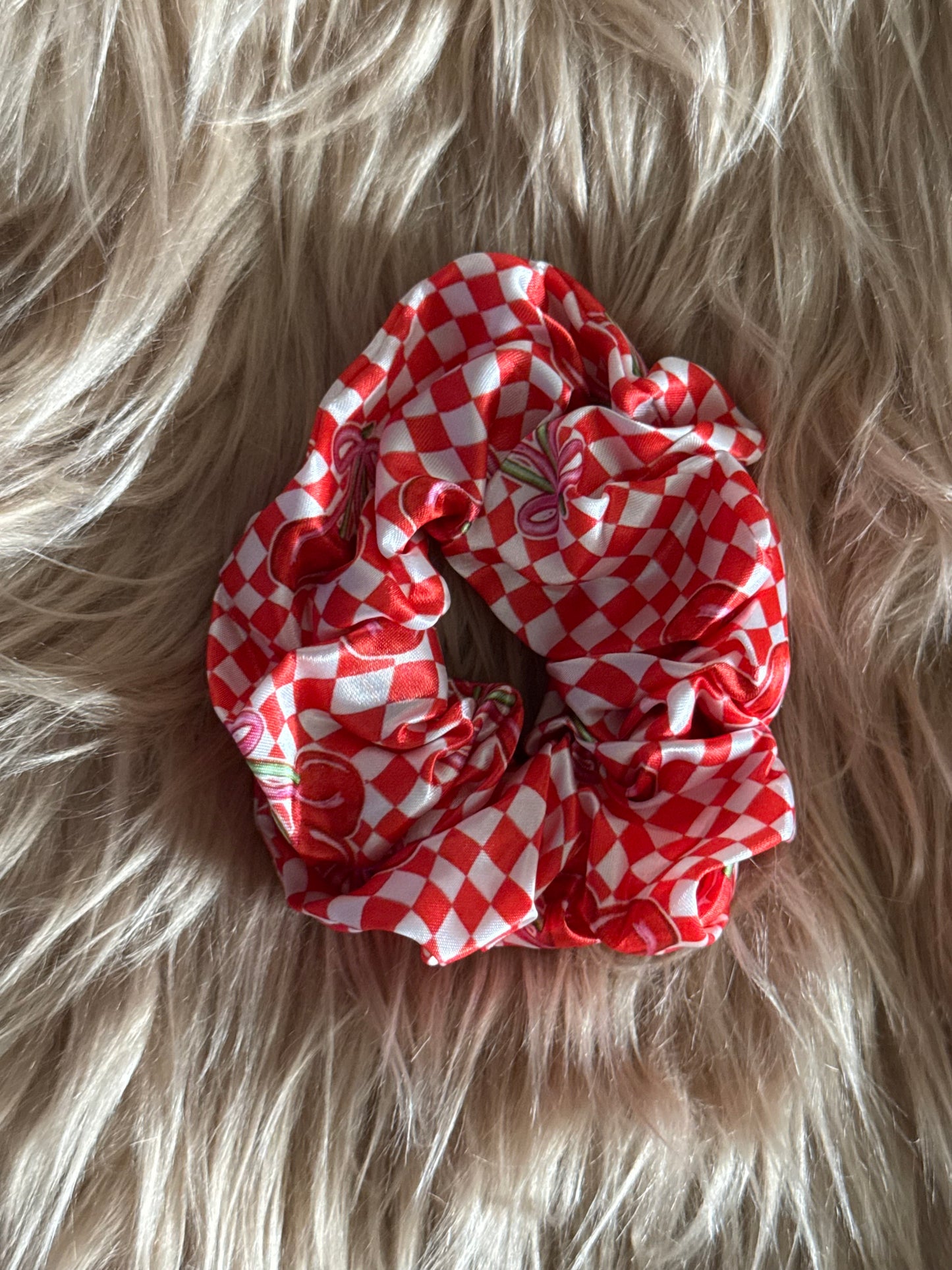 Cherry checkered scrunchie